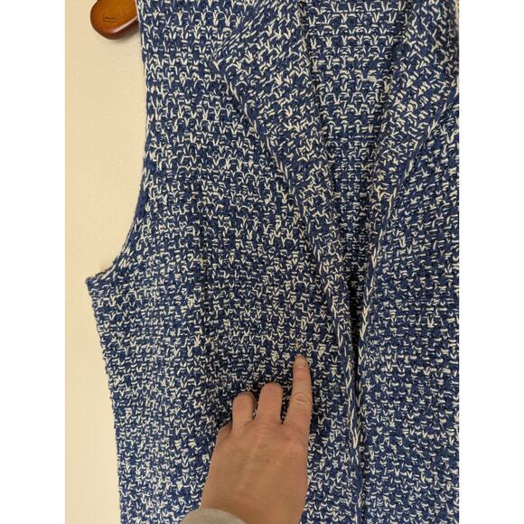 Orvis Womens Basketweave Knit Sweater Vest Cardigan Blue White Nautical Sz Large - Picture 4 of 8